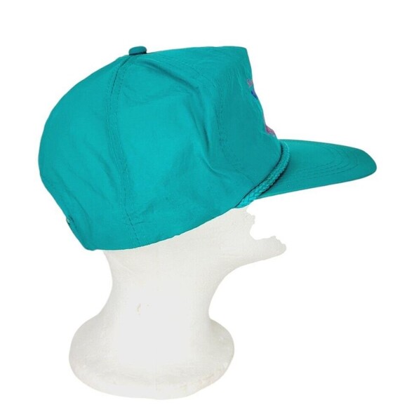Vintage 80s Yupoong "Sleister & Sons" Teal Rope Nylon Snapback Trucker Hat - Picture 4 of 8